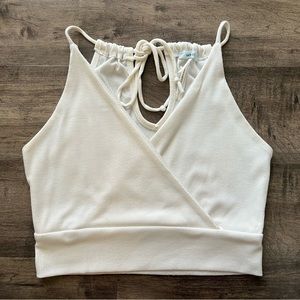 Urban Outfitters White Ribbed Wrap Crop Tank